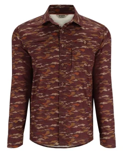New Simms Fishing Men's Simms Challenger LS Shirt 2024 Mahogany Riverbed Print