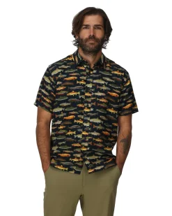 Discount Simms Fishing Men's Tailout SS Shirt - Natural Trout Parade