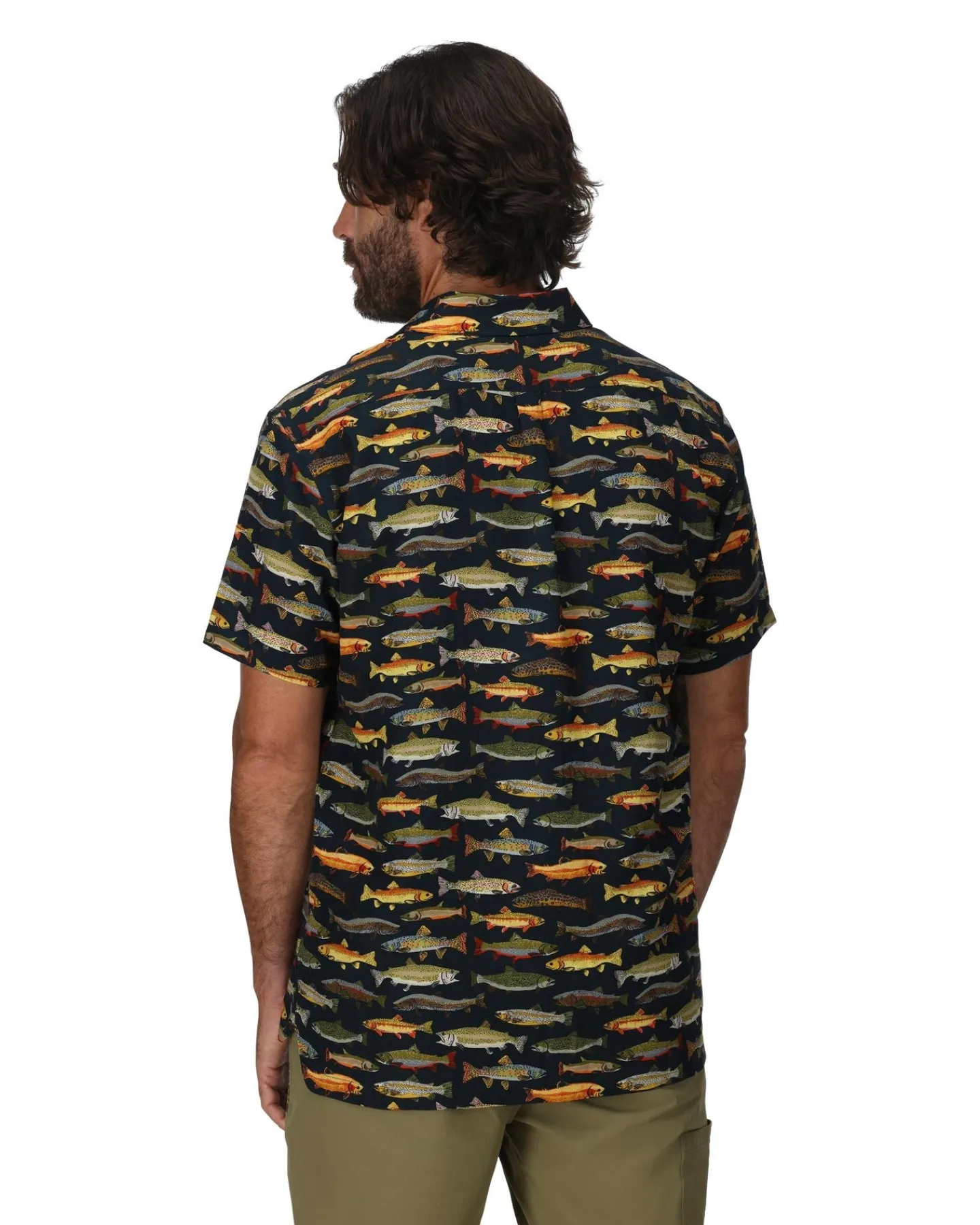 Discount Simms Fishing Men's Tailout SS Shirt - Natural Trout Parade